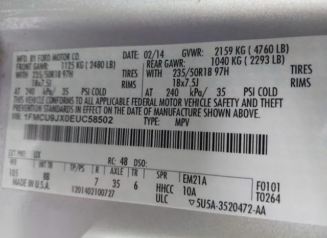 1FMCU9JX0EUC58502 2014 2014 Ford Escape- Titanium 9