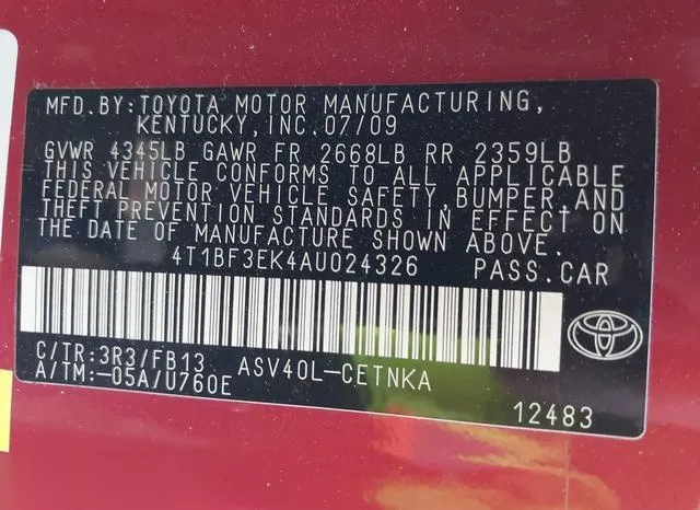 4T1BF3EK4AU024326 2010 2010 Toyota Camry- LE 9