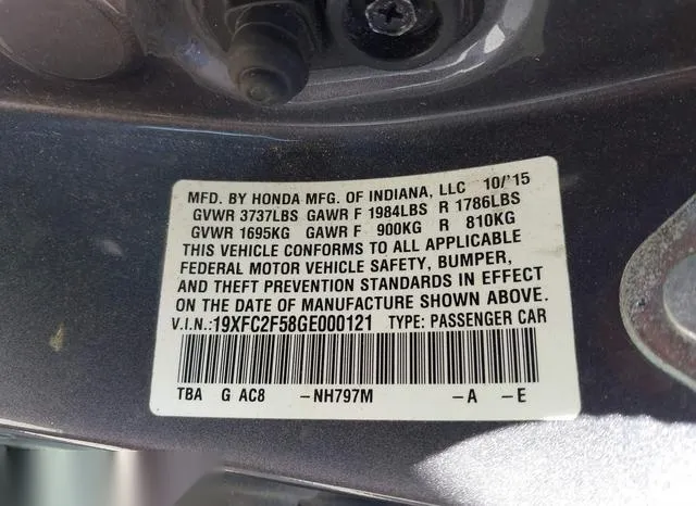 19XFC2F58GE000121 2016 2016 Honda Civic- LX 9