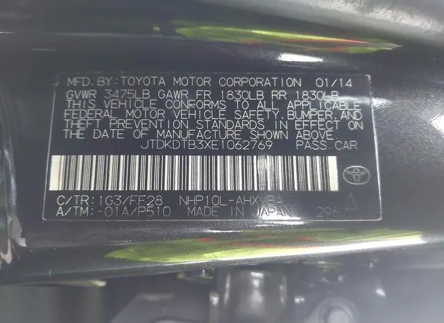 JTDKDTB3XE1062769 2014 2014 Toyota Prius- C Two 9