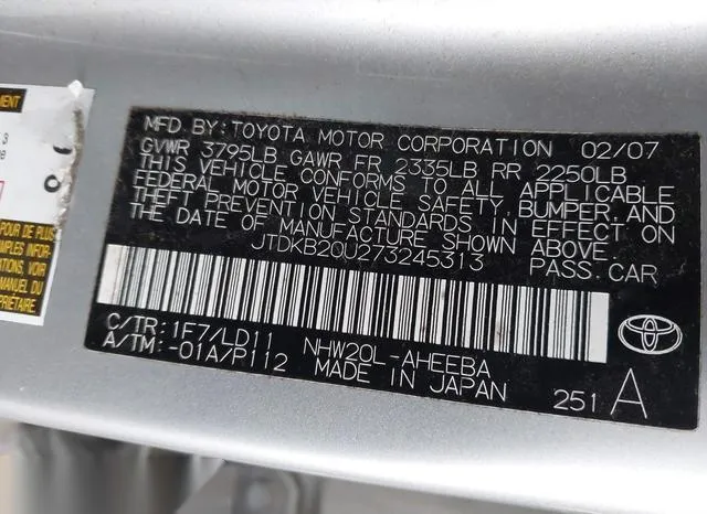 JTDKB20U273245313 2007 2007 Toyota Prius- Touring 9