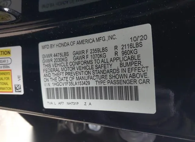 1HGCV1F35LA153429 2020 2020 Honda Accord- Sport 9