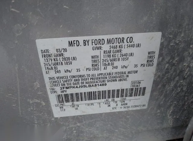 2FMPK4J95LBA81489 2020 2020 Ford Edge- Sel 9