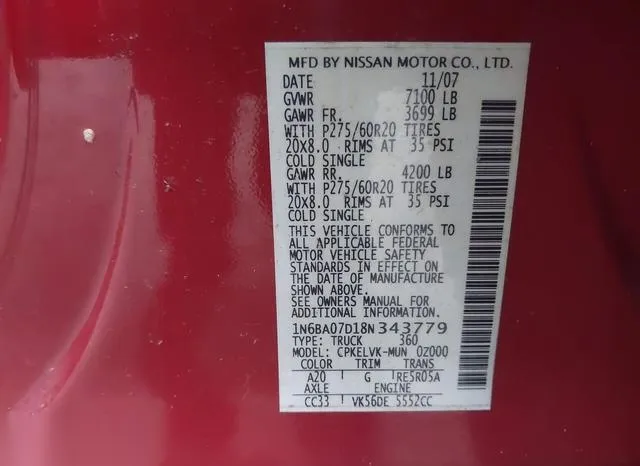 1N6BA07D18N343779 2008 2008 Nissan Titan- Se/Xe 9