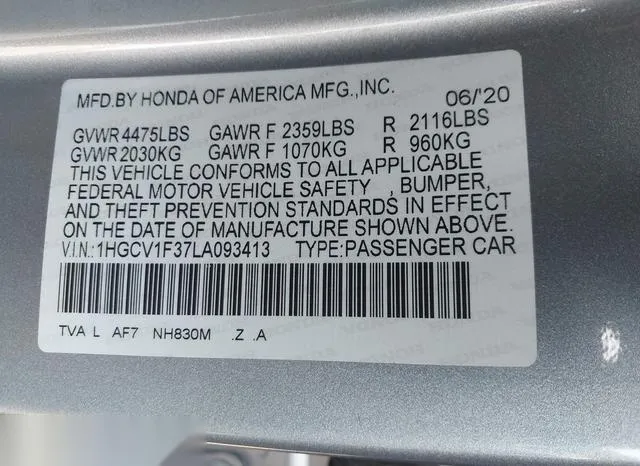 1HGCV1F37LA093413 2020 2020 Honda Accord- Sport 9