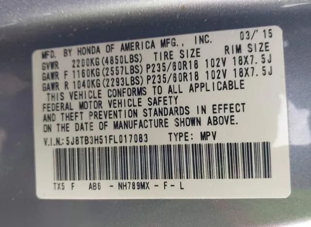 5J8TB3H51FL017083 2015 2015 Acura RDX 9