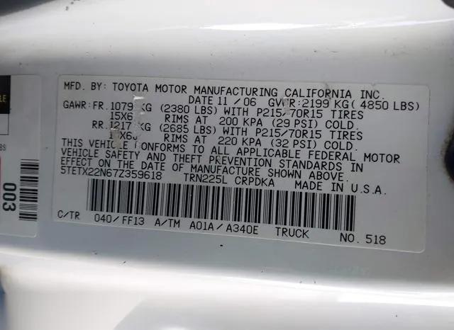 5TETX22N67Z359618 2007 2007 Toyota Tacoma 9