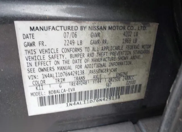 1N4AL11D76N429138 2006 2006 Nissan Altima- 2-5 S 9