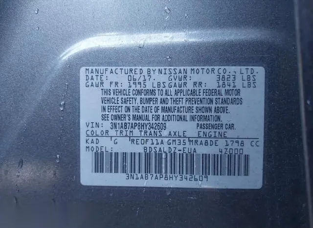 3N1AB7AP8HY342609 2017 2017 Nissan Sentra- SV 9