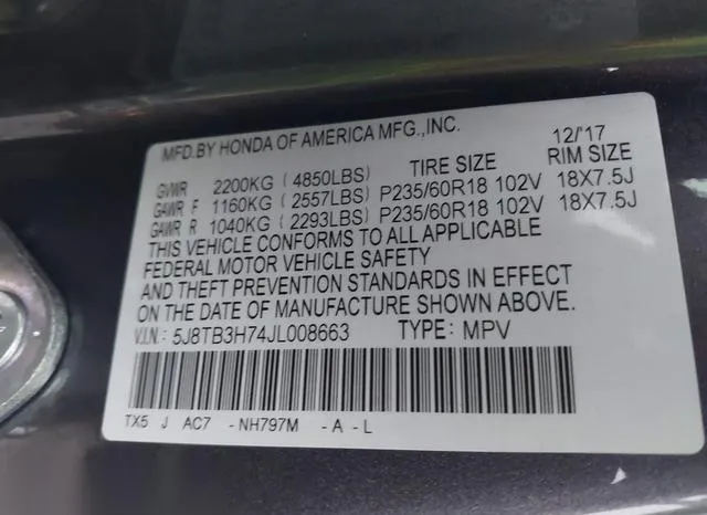 5J8TB3H74JL008663 2018 2018 Acura RDX- Advance Package 9