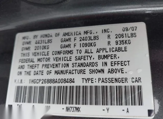 1HGCP26888A008484 2008 2008 Honda Accord- 2-4 Ex-L 9