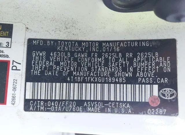 4T1BF1FKXGU189485 2016 2016 Toyota Camry- SE 9