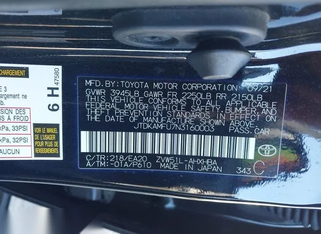 JTDKAMFU7N3160003 2022 2022 Toyota Prius- Xle 9