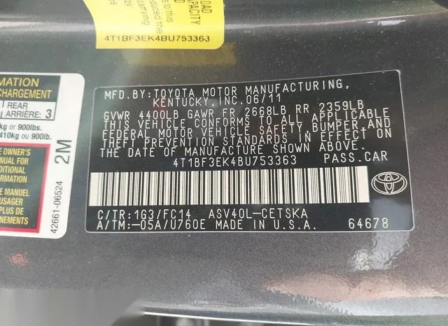 4T1BF3EK4BU753363 2011 2011 Toyota Camry- SE 9