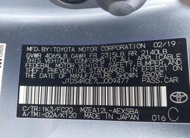 JTDS4RCE7LJ009477 2020 2020 Toyota Corolla- SE 9