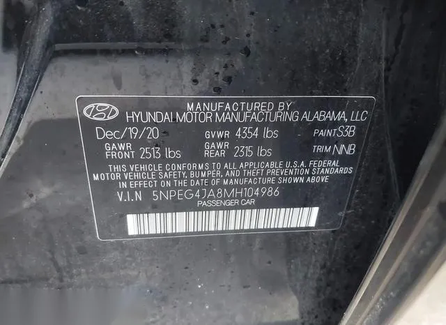 5NPEG4JA8MH104986 2021 2021 Hyundai Sonata- SE 9