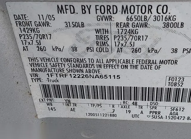 1FTRF12226NA65115 2006 2006 Ford F-150- Stx/Xl/Xlt 9