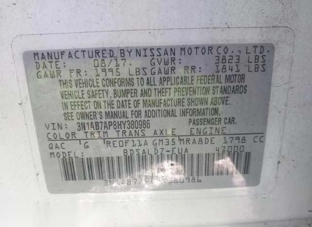 3N1AB7AP8HY380986 2017 2017 Nissan Sentra- SV 9