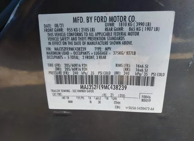 MAJ3S2FE9MC438239 2021 2021 Ford Ecosport- S 9