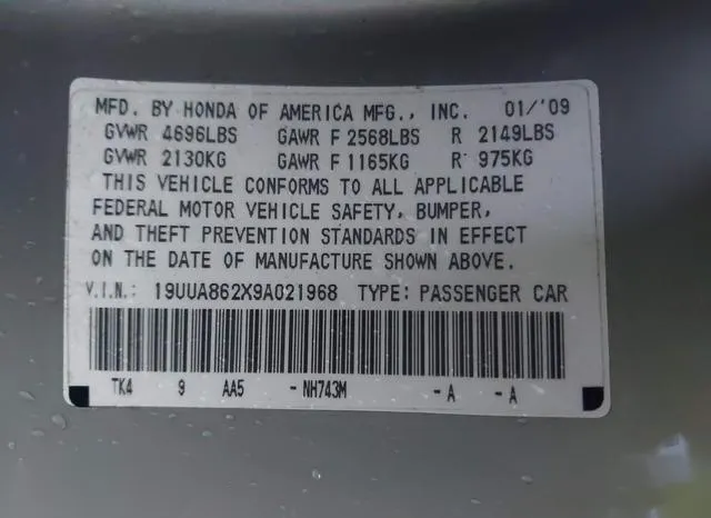 19UUA862X9A021968 2009 2009 Acura TL- 3-5 9