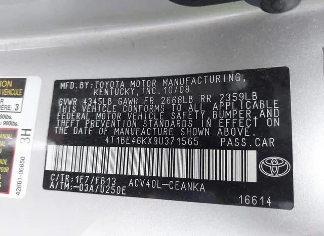 4T1BE46KX9U371565 2009 2009 Toyota Camry- LE 9