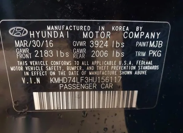 KMHD74LF3HU156117 2017 2017 Hyundai Elantra- SE 9