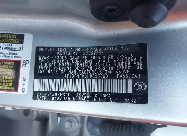 4T1BF1FK0HU395688 2017 2017 Toyota Camry- LE 9