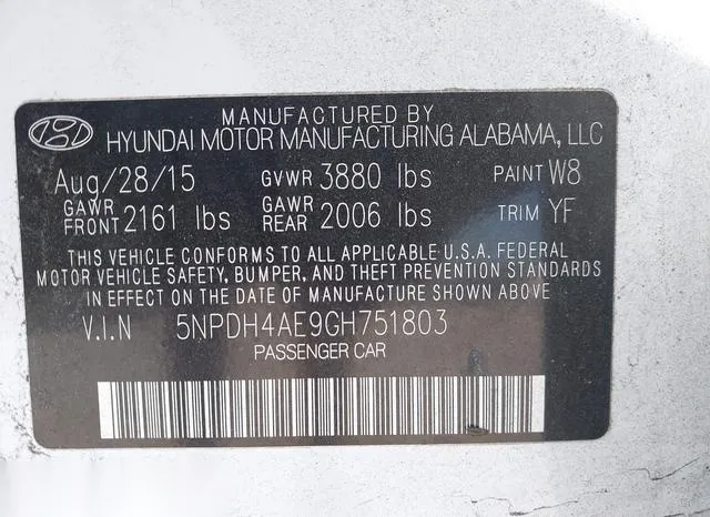 5NPDH4AE9GH751803 2016 2016 Hyundai Elantra- SE 9