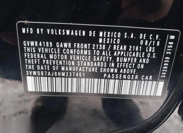 3VWDB7AJ8HM237451 2017 2017 Volkswagen Jetta- 1-4T Se 9