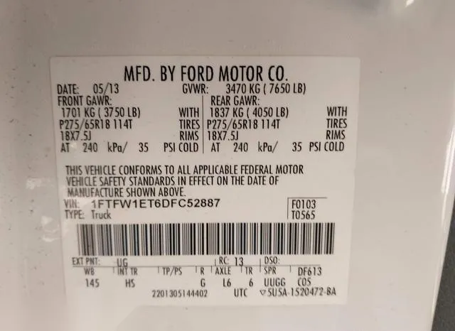 1FTFW1ET6DFC52887 2013 2013 Ford F-150- Lariat 9