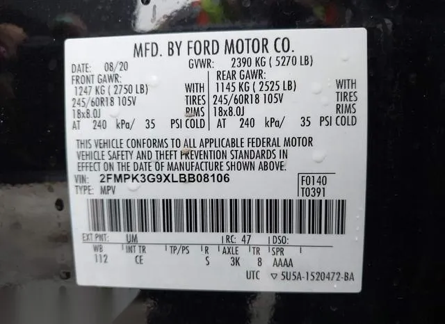 2FMPK3G9XLBB08106 2020 2020 Ford Edge- SE 9