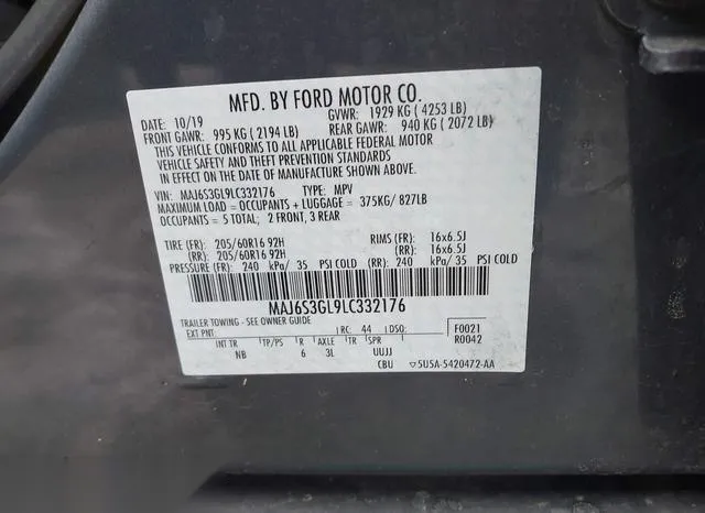 MAJ6S3GL9LC332176 2020 2020 Ford Ecosport- SE 9