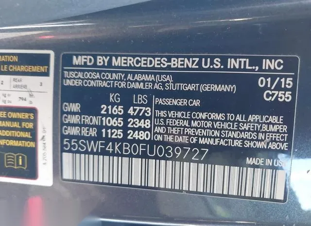 55SWF4KB0FU039727 2015 2015 Mercedes-Benz C 300- 4Matic/Lux 9