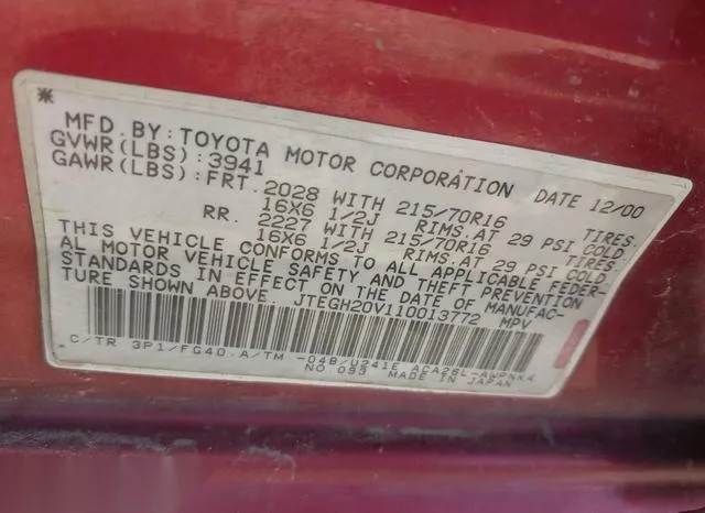 JTEGH20V110013772 2001 2001 Toyota RAV4 9