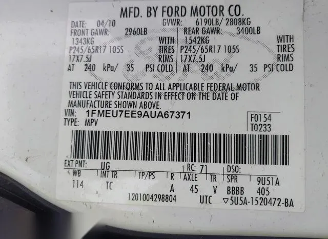 1FMEU7EE9AUA67371 2010 2010 Ford Explorer- Eddie Bauer 9