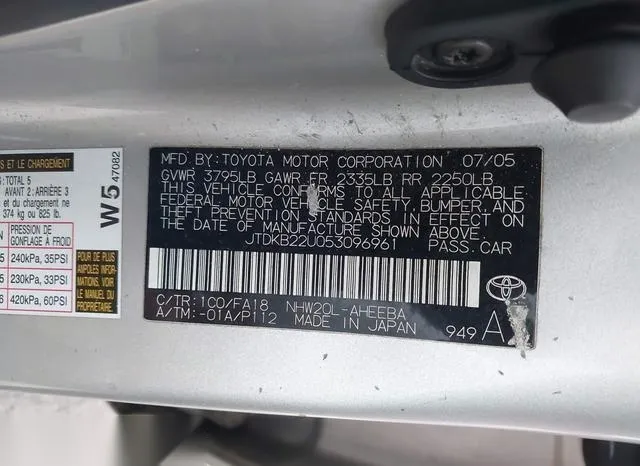 JTDKB22U053096961 2005 2005 Toyota Prius 9