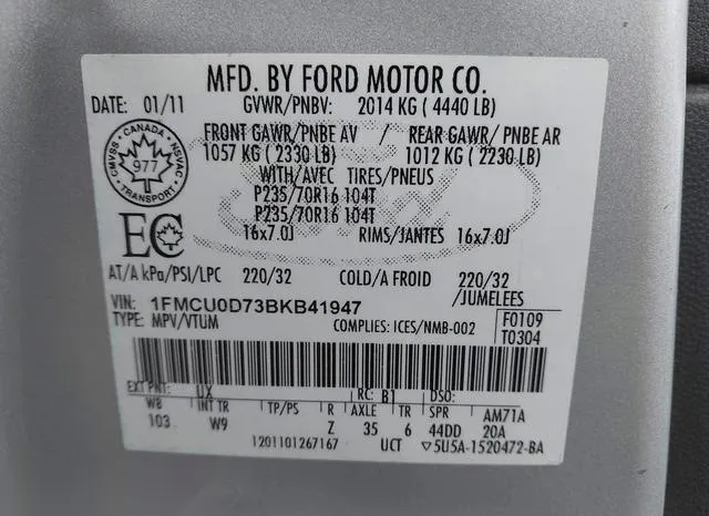 1FMCU0D73BKB41947 2011 2011 Ford Escape- Xlt Automatic 9