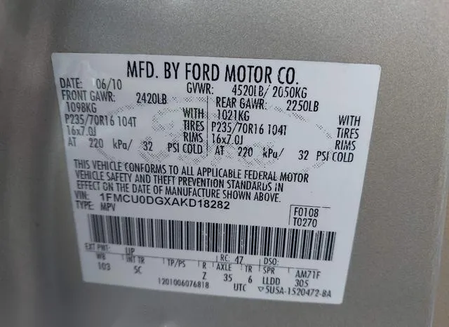 1FMCU0DGXAKD18282 2010 2010 Ford Escape- Xlt 9