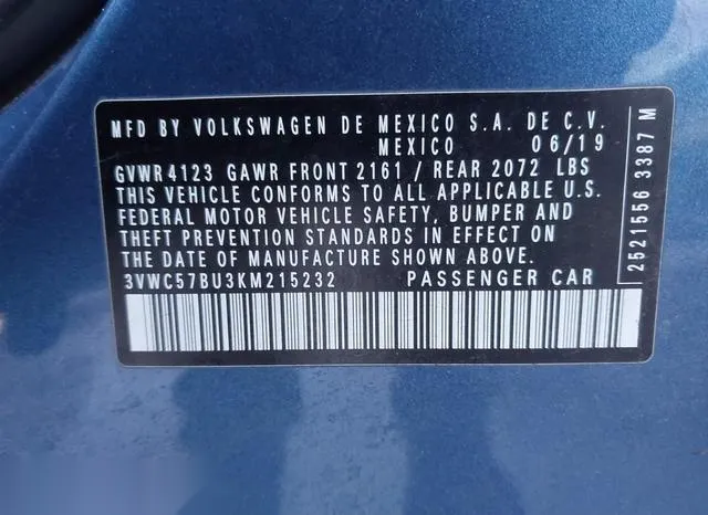 3VWC57BU3KM215232 2019 2019 Volkswagen Jetta- 1-4T R-Line/1 9