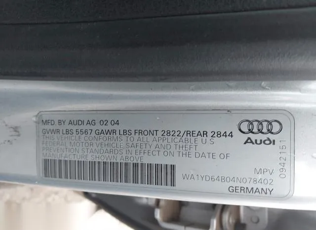 WA1YD64B04N078402 2004 2004 Audi Allroad- 2-7T 9