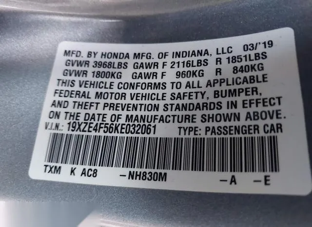 19XZE4F56KE032061 2019 2019 Honda Insight- EX 9