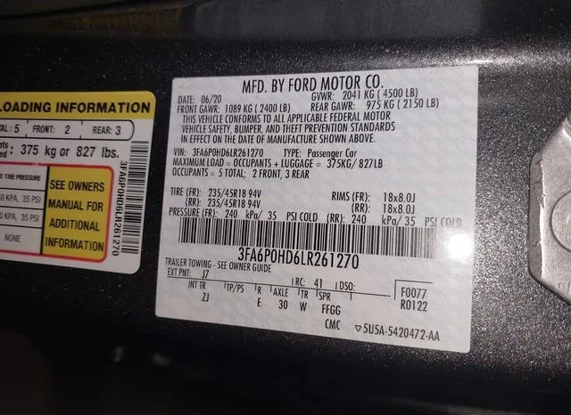 3FA6P0HD6LR261270 2020 2020 Ford Fusion- SE 9