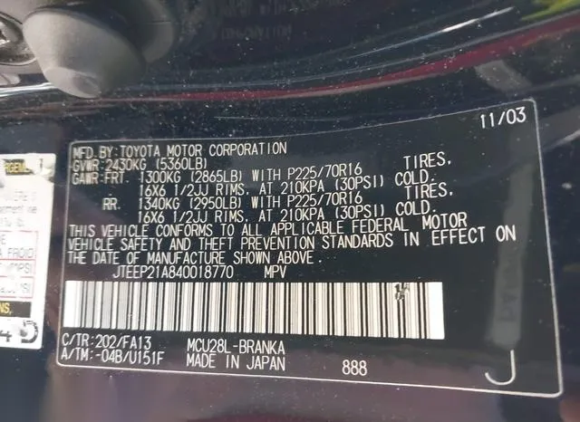 JTEEP21A840018770 2004 2004 Toyota Highlander- V6 9