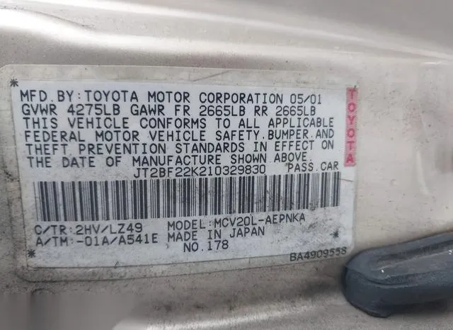 JT2BF22K210329830 2001 2001 Toyota Camry- Le V6 9