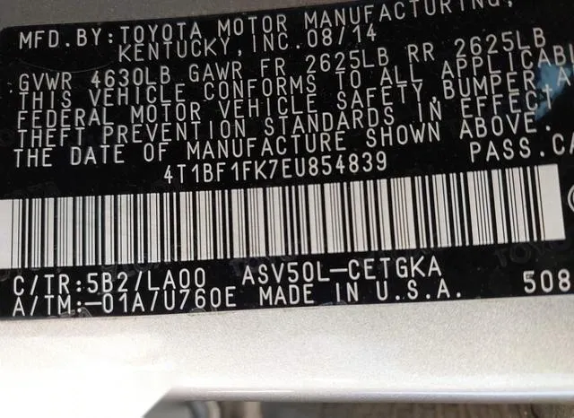 4T1BF1FK7EU854839 2014 2014 Toyota Camry- Xle 9