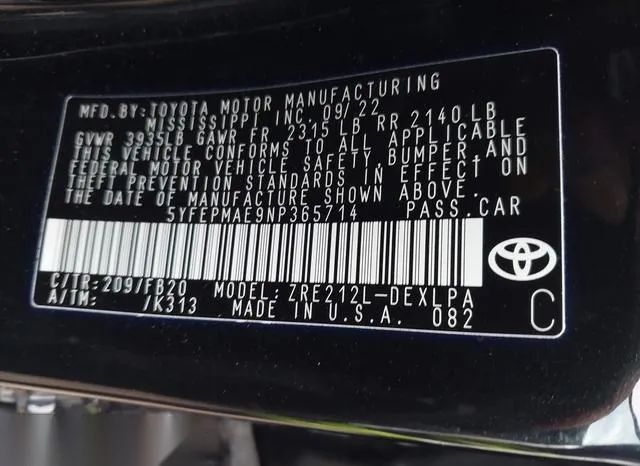 5YFEPMAE9NP365714 2022 2022 Toyota Corolla- LE 9