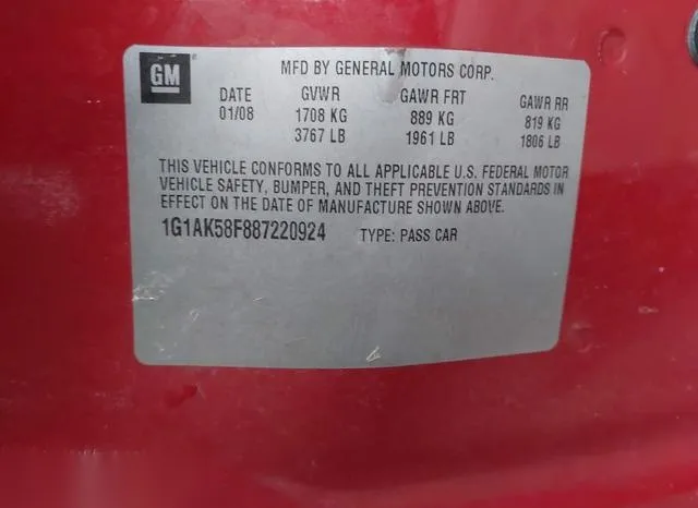 1G1AK58F887220924 2008 2008 Chevrolet Cobalt- LS 9