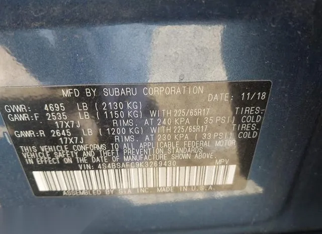 4S4BSAFC9K3269430 2019 2019 Subaru Outback- 2-5I Premium 9