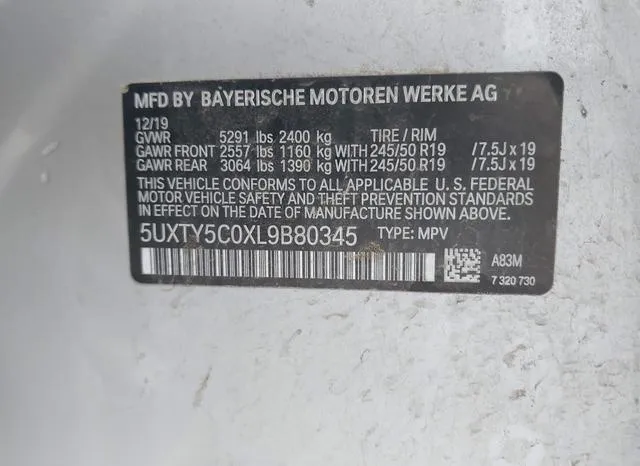 5UXTY5C0XL9B80345 2020 2020 BMW X3- Xdrive30I 9