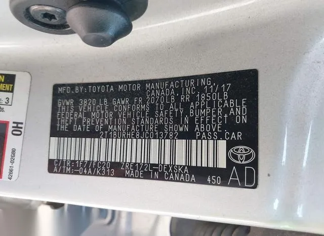 2T1BURHE8JC013782 2018 2018 Toyota Corolla- SE 9